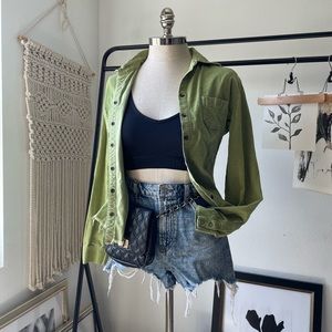 Green corduroy button down top